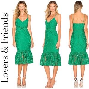 Lovers + Friends ‘FLOSSIE’ Kelly Green Lace Midi Dress